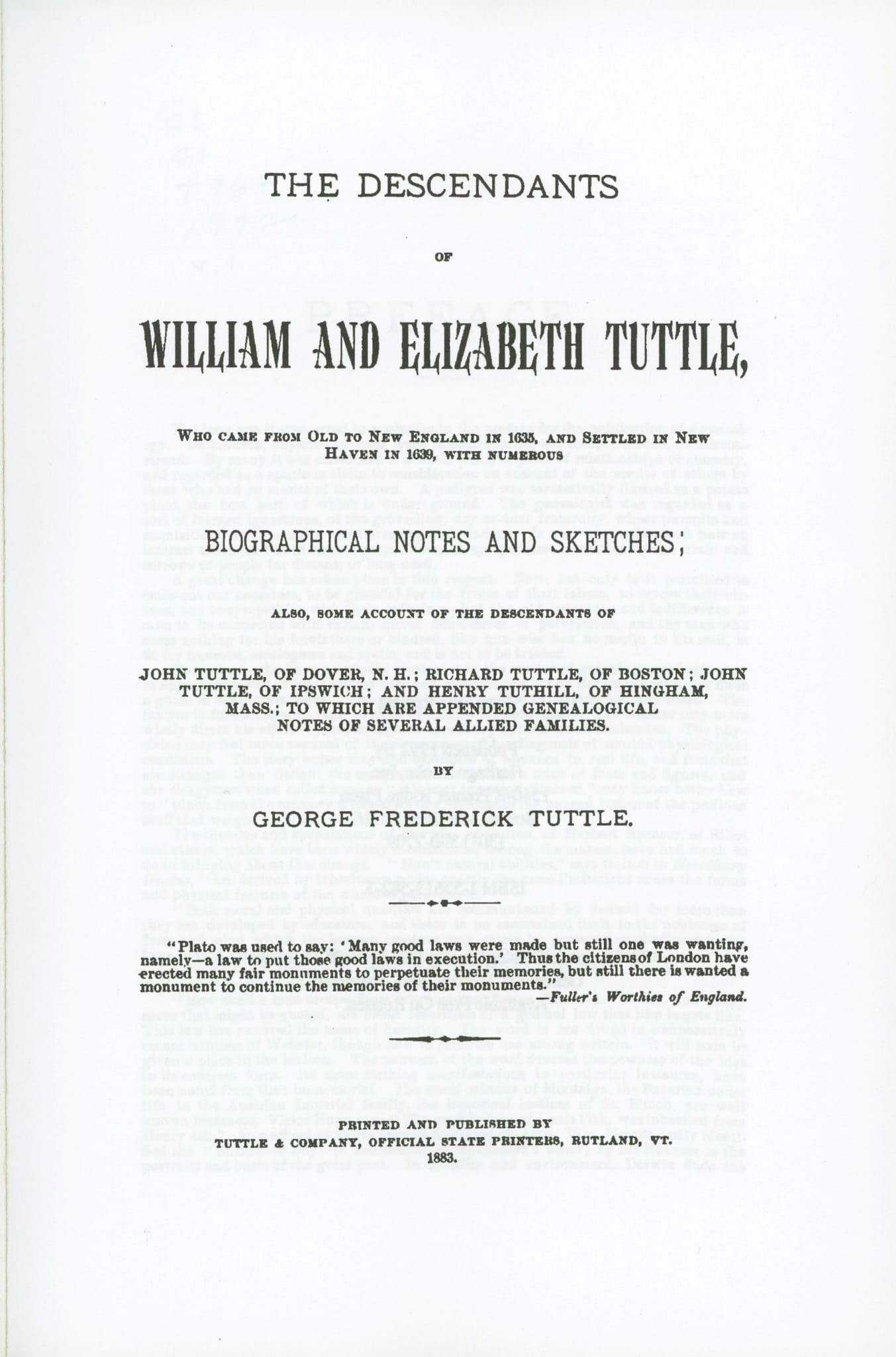 William and Elizabeth Tuttle Title Page